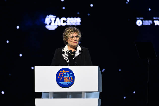 77th International Astronautical Congress in Antalya ANTALYA, TURKIYE - OCTOBER 5: President of the International Astronautical Federation (IAF) Gabriella Arrigo delivers a speech during opening ceremony of 77th International Astronautical Congress at NEST Congress and Exhibition Centre in Antalya, Turkiye on October 5, 2026. Muhammed Abdullah Kurtar Anadolu Antalya Turkey. Editorial use only. Please get in touch for any other usage.  Copyright: x2026xAnadoluxMuhammedxAbdullahxKurtarx