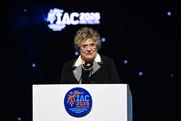 77th International Astronautical Congress in Antalya ANTALYA, TURKIYE - OCTOBER 5: President of the International Astronautical Federation (IAF) Gabriella Arrigo delivers a speech during opening ceremony of 77th International Astronautical Congress at NEST Congress and Exhibition Centre in Antalya, Turkiye on October 5, 2026. Muhammed Abdullah Kurtar Anadolu Antalya Turkey. Editorial use only. Please get in touch for any other usage.  Copyright: x2026xAnadoluxMuhammedxAbdullahxKurtarx