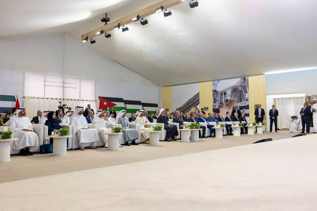 Jordan’s King and Abu Dhabi Crown Prince Launch Railway Project Jordan’s King Abdullah II and Abu Dhabi Crown Prince Sheikh Khaled bin Mohamed bin Zayed Al Nahyan attend the cornerstone-laying ceremony for the Aqaba–Shidiya–Ma’an railway project in Jordan on October 5, 2026. The project is intended to strengthen rail transport links between production areas and ports and support the movement of goods. Photo by Royal Hashemite Court apaimages Amman Amman Jordan 051026_Jordan_JPO_00(4) Copyright: xapaimagesxRoyalxHashemitexCourtxx xapaimagesx
