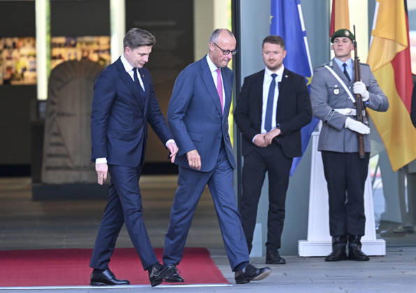 Friedrich Merz - Mindaugas Sinkevicius meeting in Berlin BERLIN, GERMANY - OCTOBER 5: German Chancellor Friedrich Merz welcomes Lithuanian Prime Minister Mindaugas Sinkevicius with an official ceremony at the Chancellery in Berlin, Germany on October 5, 2026. Halil Sagirkaya Anadolu Berlin Germany. Editorial use only. Please get in touch for any other usage.  Copyright: x2026xAnadoluxHalilxSagirkayax