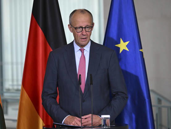 German Chancellor Merz and Lithuanian PM Sinkevicius hold joint press conference in Berlin BERLIN, GERMANY - OCTOBER 05: German Chancellor Friedrich Merz and Lithuanian Prime Minister Mindaugas Sinkevicius hold a joint press conference following their meeting at the Federal Chancellery in Berlin, Germany on October 05, 2026. Halil Sagirkaya Anadolu Berlin Germany. Editorial use only. Please get in touch for any other usage.  Copyright: x2026xAnadoluxHalilxSagirkayax
