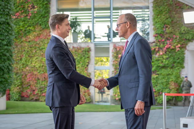 Bundeskanzleramt, Besuch, Premierminister, Litauen, Mindaugas Sinkevicius Berlin, Bundeskanzleramt, Begrüßung, Premierminister, Litauen, Mindaugas Sinkevicius, Friedrich Merz, Bundeskanzler Berlin Berlin GER