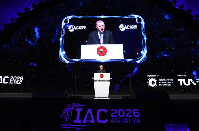 (261005) -- ANTALYA, Oct. 5, 2026 -- Turkish President Recep Tayyip Erdogan addresses the opening of the 77th International Astronautical Congress in Antalya, T¨¹rkiye, Oct. 5, 2026. The 77th International Astronautical Congress kicked off Monday in Antalya, T¨¹rkiye s Mediterranean resort city, gathering space leaders, researchers and industry representatives from across the globe. ( Handout via Xinhua) T?RKIYE-ANTALYA-INTERNATIONAL ASTRONAUTICAL CONGRESS MustafaxKaya 