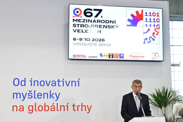 Czech Prime Minister Andrej Babis speaks at opening of the 67th International Engineering Fair, which begins at Vystaviste 1 exhibition grounds in Brno, Czech Republic, on October 6th, 2026. International Fair of Machine Tools and Forming Machines IMT, International Welding Engineering Fair Welding, International Fair of Plastics, Rubber and Composites Plastex, International Fair of Surface Treatment Technologies Profintech and International Foundry Fair Fond-Ex also start. (CTKxPhoto VaclavxSalek) CTKPhotoP2026100602659  CTKPhotoP2026100602659