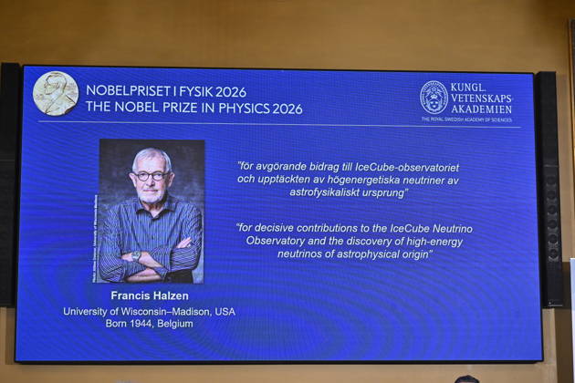 STOCKHOLM, SWEDEN, October 6, 2026: The announcement that Francis Halzen has been awarded the 2026 Nobel Prize in Physics is made during a press conference at the Royal Swedish Academy of Sciences, STOCKHOLM, SWEDEN x10430x  Copyright: xChristinexOlsson TTx NOBELPRISET I FYSIK TILLKÄNNAGES Hyn3QsUvZb4