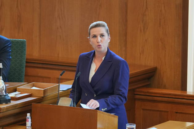 Opening of the Folketing: The Folketing Chamber and the Prime Minister s Opening Speech Prime Minister Mette Frederiksen (S) delivers the opening speech at the opening of the Folketing in the Folketing Chamber at Christiansborg Palace in Copenhagen, Tuesday, October 6, 2026. (Photo: Emil Helms Scanpix 2026) , Copenhagen Denmark Copyright: EmilxHelmsx spdk20261006-121022-L