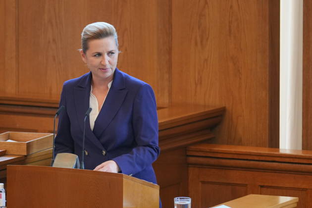 Opening of the Folketing: The Folketing Chamber and the Prime Minister s Opening Speech Prime Minister Mette Frederiksen (S) delivers the opening speech at the opening of the Folketing in the Folketing Chamber at Christiansborg Palace in Copenhagen, Tuesday, October 6, 2026. (Photo: Emil Helms Scanpix 2026) , Copenhagen Denmark Copyright: EmilxHelmsx spdk20261006-121139-L