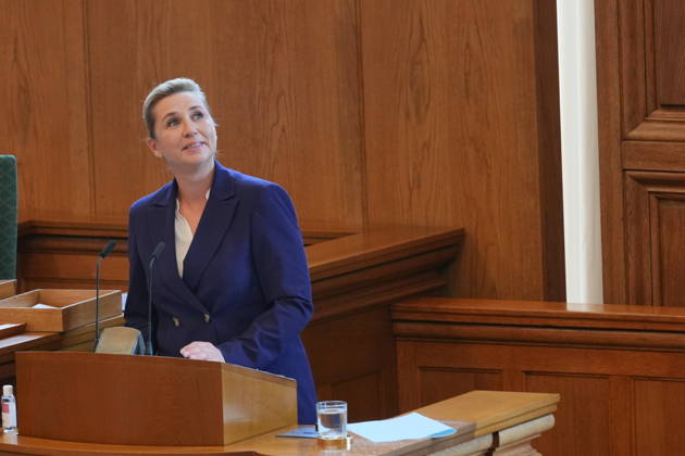 Opening of the Folketing: The Folketing Chamber and the Prime Minister s Opening Speech Prime Minister Mette Frederiksen (S) delivers the opening speech at the opening of the Folketing in the Folketing Chamber at Christiansborg Palace in Copenhagen, Tuesday, October 6, 2026. (Photo: Emil Helms Scanpix 2026) , Copenhagen Denmark Copyright: EmilxHelmsx spdk20261006-121539-L