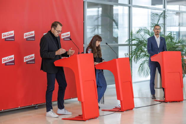 Statement Die Linke Heidi Reichinnek und Soeren Pellmann bei einem Statement Die Linke am 06.10.26 in Berlin. Berlin Berlin Deutschland Reichstag