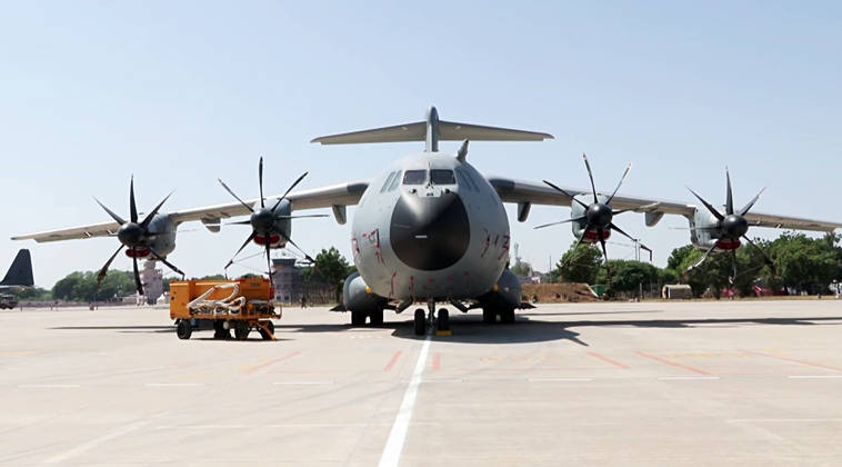 RECORD DATE NOT STATED German Air Force participates in the air combat exercise ˜Tarang Shakti 2026™ Jodhpur, Oct 06 (ANI): A view of a German A400M military transport aircraft deployed during the air combat exercise ˜Tarang Shakti 2026, in Jodhpur on Tuesday. (ANI Video Grab) Jodhpur Rajasthan India Copyright: xANIx ANI_20261006294