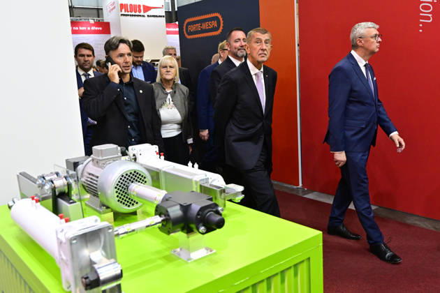 From right: Minister of Industry and Trade Karel Havlicek, Czech Prime Minister Andrej Babis and Environment Minister Igor Cerveny attend the opening of the 67th International Engineering Fair, which begins at Vystaviste 1 exhibition grounds in Brno, Czech Republic, on October 6th, 2026. International Fair of Machine Tools and Forming Machines IMT, International Welding Engineering Fair Welding, International Fair of Plastics, Rubber and Composites Plastex, International Fair of Surface Treatment Technologies Profintech and International Foundry Fair Fond-Ex also start. (CTKxPhoto VaclavxSalek) CTKPhotoP2026100605142  CTKPhotoP2026100605142
