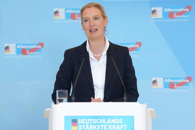 Pressekonferenz der AfD Vorsitzenden im Vorfeld der Fraktionssitzung Alice Weidel (AfD) im Portrait beim Pressestatement im Vorfeld der AfD Fraktionssitzung im Deutschen Bundestag, Berlin, 06.10.2026 Berlin Berlin Deutschland