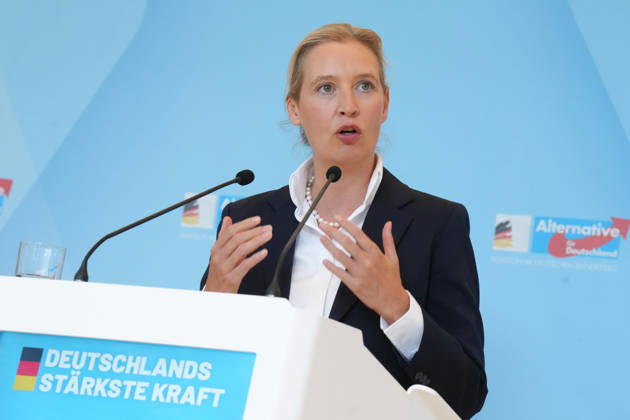 Pressekonferenz der AfD Vorsitzenden im Vorfeld der Fraktionssitzung Alice Weidel (AfD) im Portrait beim Pressestatement im Vorfeld der AfD Fraktionssitzung im Deutschen Bundestag, Berlin, 06.10.2026 Berlin Berlin Deutschland