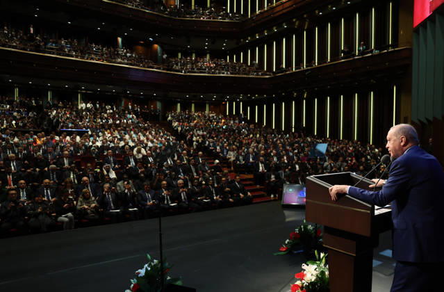 Turkish President Recep Tayyip Erdogan ANKARA, TURKIYE - OCTOBER 6: (----EDITORIAL USE ONLY - MANDATORY CREDIT - TURKISH PRESIDENCY MURAT KULA HANDOUT - NO MARKETING NO ADVERTISING CAMPAIGNS - DISTRIBUTED AS A SERVICE TO CLIENTS----) Turkish President Recep Tayyip Erdogan delivers a speech at the Opening Ceremony of Academic Year 2026-2027 at the Bestepe National Congress and Culture Center in Ankara, Turkiye, on October 6, 2026. Turkish Presidency Murat Kula Handout Anadolu Ankara Turkey. Editorial use only. Please get in touch for any other usage.  Copyright: x2026xAnadoluxTurkishxPresidencyx xMuratxKulax xHandoutx