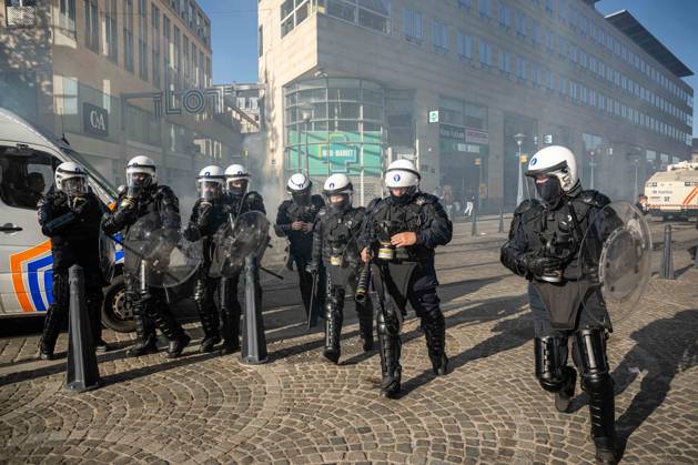 Riot police is seen as students gather outside several schools in Liege during a protest against education reforms and budget cuts, on Tuesday 6 October 2026. Yesterday police arrested 16 people after the protests turned violent. The protests in French-speaking Belgium have been ongoing for months, following a series of reforms and budget cuts introduced by the French Community Government.  JONASxROOSENS 188939314