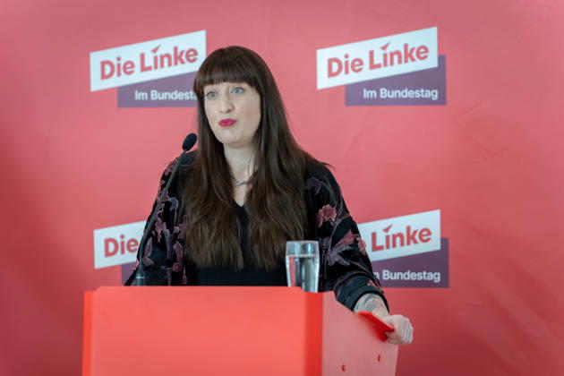 Pressestatement, Bundestag, Fraktion, Die Linke Pressestatement, Bundestag, Die Linke, Fraktionsvorsitzende, Heidi Reichinnek Berlin Berlin GER
