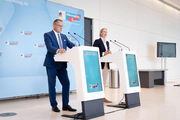AfD, Alice Weidel, Tino Chrupalla Bundestag, Bundestagsfraktion, AfD, Pressestatement, Vorsitzende, Bundessprecherin, Alice Weidel, Vorsitzender, Bundessprecher, Tino Chrupalla Berlin Berlin GER