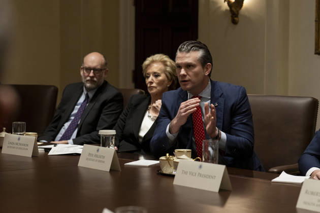 October 6, 2026, Washington, Dc, United States: U.S Secretary of Defense Pete Hegseth, right, speaks during a cabinet meeting chaired by U.S President Donald Trump, at the Cabinet Room of the White House, March 6, 2025 in Washington, D.C. Washington United States - ZUMAp138 20261006_zaa_p138_025 Copyright: xDanielxTorok WhitexHousex