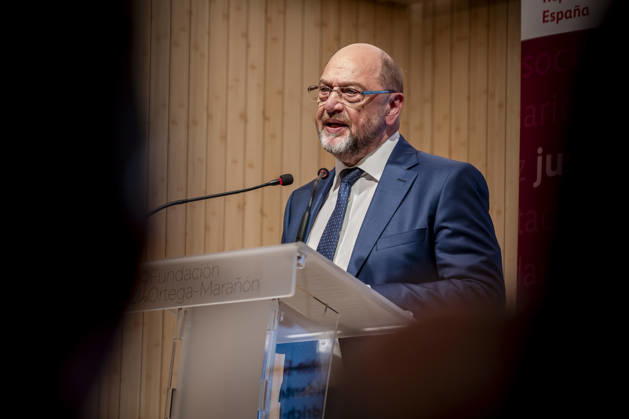 Yolanda Díaz speaks at the event Democracy and International Solidarity. Former President of the European Parliament Martin Schulz speaks during the event Democracy and International Solidarity: The Past, a Driving Force for Building the Future, on October 6, 2026, in Madrid, Spain. The event was held to mark the 50th anniversary of the Spanish delegation of the German Friedrich Ebert Foundation (Friedrich Ebert Stiftung), FES in Spain. OCTOBER 6, 2026. YOLANDA ECONOMY DEMOCRACY MINISTER OF LABOR IN Madrid, Spain  Copyright: xA.xPÃ rezxMecax 7825139