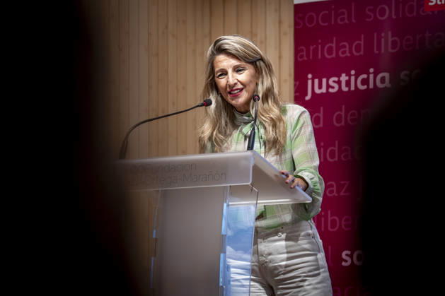Yolanda Díaz Speaks at the Event Democracy and International Solidarity The Second Vice President of the Government and Minister of Labor and the Social Economy, Yolanda Díaz, spoke during the event Democracy and International Solidarity: The Past, a Driving Force for Building the Future, on October 6, 2026, in Madrid, Spain. The event was held to mark the 50th anniversary of the German Friedrich Ebert Foundation (Friedrich Ebert Stiftung) delegation, FES in Spain. OCTOBER 6, 2026. YOLANDA ECONOMY DEMOCRACY MINISTER LABOR ON FOOT Madrid, Spain Copyright: xA.xPÃ rezxMecax 7825151