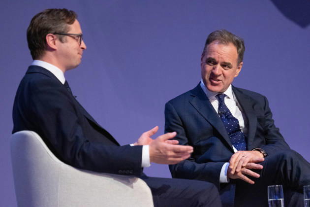 October 6, 2026, Birmingham, United Kingdom: Alex Burghart Shadow Secretary of State for Northern Ireland with Professor Niall Ferguson attend at the session. The session Defending Britain in a More Dangerous World took place on the main stage at the Conservative Party Conference at the ICC Birmingham. It featured key shadow cabinet figures including Tom Tugendhat, Helen Whately , James Cartlidge, and Alex Burghart , as well as a performance by St Mary s Ukrainian School choir. They were also joined by Yehor Cherniev, Ukrainian MP and Professor Niall Ferguson Birmingham United Kingdom  - ZUMAs197 20261006_aaa_s197_110 Copyright: xGaryxRobertsx