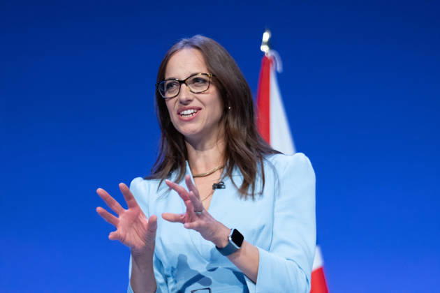 October 6, 2026, Birmingham, United Kingdom: Helen Whately Shadow Secretary of State for Work and Pensions of the United Kingdom addresses the audience. The session Defending Britain in a More Dangerous World took place on the main stage at the Conservative Party Conference at the ICC Birmingham. It featured key shadow cabinet figures including Tom Tugendhat, Helen Whately , James Cartlidge, and Alex Burghart , as well as a performance by St Mary s Ukrainian School choir. They were also joined by Yehor Cherniev, Ukrainian MP and Professor Niall Ferguson Birmingham United Kingdom  - ZUMAs197 20261006_aaa_s197_114 Copyright: xGaryxRobertsx