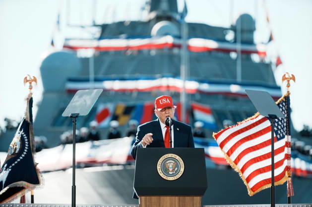 President Donald Trump speaks during an event at Tradepoint Atlantic in Sparrows Point, Marylan on Tuesday, Oct. 6, 2026. Anduril Industries, known for building drones and autonomous aircraft, is investing $3.7 billion to build a massive new shipbuilding facility named Arsenal 2 in Maryland, a move that will enhance the US Navy s nuclear-powered submarine production.  BAL20261006120 AlxDrago