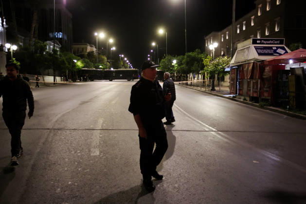 October 6, 2026, Athens, Attica, GREECE: Police officers and vehicles block a central Athens avenue during an anti-war demonstration opposing the visit of US Secretary of State MARCO RUBIO. Athens GREECE - ZUMAx103 20261006_zip_x103_001 Copyright: xHarrisxXanthopoulosx