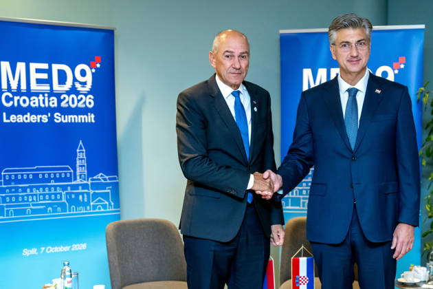 Croatia, Split, 06.10.2026. Radisson Blu Resort and Spa Hotel. Bilateral meeting between Prime Minister Andrej Plenkovic and Slovenian Prime Minister Janez Jansa on the sidelines of the MED9 summit. In the photo: Janez Jansa, Andrej Plenkovic. Photo: Tom Dubravec CROPIX Split CROATIA Copyright: xxTomxDubravecx plenkovic_jansa2-061026
