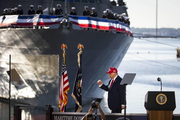 President Donald Trump during an event at Tradepoint Atlantic in Sparrows Point, Marylan on Tuesday, Oct. 6, 2026. Anduril Industries, known for building drones and autonomous aircraft, is investing $3.7 billion to build a massive new shipbuilding facility named Arsenal 2 in Maryland, a move that will enhance the US Navy s nuclear-powered submarine production.  BAL20261006128 AlxDrago