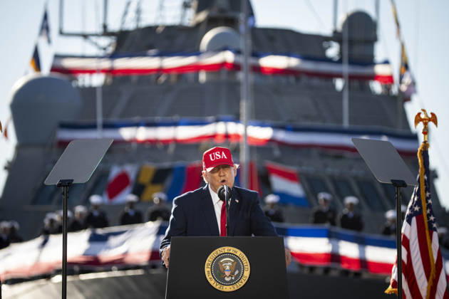 President Donald Trump speaks during an event at Tradepoint Atlantic in Sparrows Point, Marylan on Tuesday, Oct. 6, 2026. Anduril Industries, known for building drones and autonomous aircraft, is investing $3.7 billion to build a massive new shipbuilding facility named Arsenal 2 in Maryland, a move that will enhance the US Navy s nuclear-powered submarine production.  BAL20261006137 AlxDrago