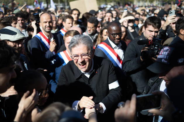 Student Demonstration - Paris RL President of La France Insoumise LFI Jean Luc Melenchon takes part in a demonstration as part of a nationwide day of actions called by high-school students, joined by unions and teachers, who for days have been demanding better learning conditions in protests punctuated by violent confrontations in Paris on October 6, 2026. Photo by Raphael Lafargue ABACAPRESS.COM Paris France  Copyright: xLafarguexRaphael ABACAx