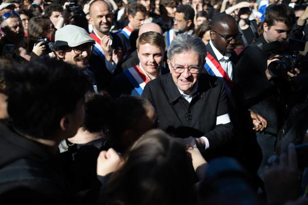 Student Demonstration - Paris RL President of La France Insoumise LFI Jean Luc Melenchon takes part in a demonstration as part of a nationwide day of actions called by high-school students, joined by unions and teachers, who for days have been demanding better learning conditions in protests punctuated by violent confrontations in Paris on October 6, 2026. Photo by Raphael Lafargue ABACAPRESS.COM Paris France  Copyright: xLafarguexRaphael ABACAx