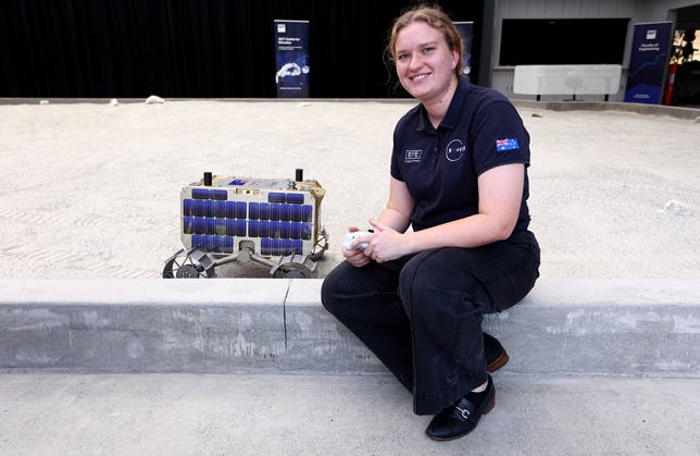 AUSTRALIAN LUNAR ROVER LAUNCH, Emily Crabb from Mechatronics Engineer at EPE during the launch of Roo-ver an Australian-designed and built lunar rover at QUT Kelvin Grove, in Brisbane, Wednesday, October 7, 2026. ( NO ARCHIVING BRISBANE QUEENSLAND Australia  Copyright: xJASONxO BRIENx 20261007154176907531