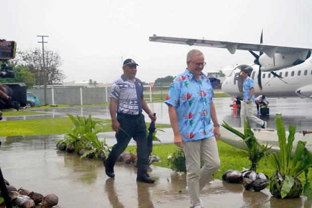 October 6, 2026, Funafuti, Funafuti, Tuvalu: Australian Prime Minister ANTHONY ALBANESE arrives in Funafuti, Tuvalu for the Pre-COP31 Leaders™ event on October 6, 2026. Complementing the ministerial meeting in Fiji, the visit brings global decision-makers to the low-lying Pacific island nation to witness climate impacts and community adaptation efforts firsthand and advance climate action ahead of COP31 in Antalya, Türkiye. Funafuti Tuvalu - ZUMA 20261006_int_h213_008 Copyright: xHuang Mendersx