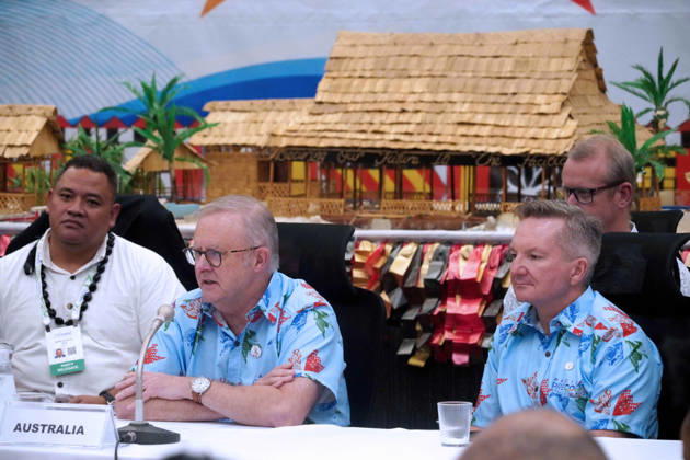 October 6, 2026, Funafuti, Funafuti, Tuvalu: ANTHONY ALBANESE, Australian Prime Minister and CHRIS BOWEN, Australian Minister for Climate Change and Energy participate in the Pre-COP31 Leaders™ event in Funafuti, Tuvalu. Over a dozen leaders touched down on the tiny Pacific atoll nation of Tuvalu on October 6, 2026 for a first-hand look at a once-vibrant ecosystem being threatened due to climate change. Funafuti Tuvalu - ZUMA 20261006_int_h213_050 Copyright: xHuang Mendersx