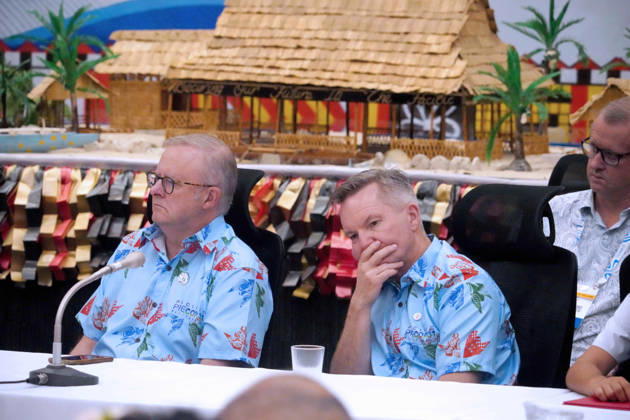 October 6, 2026, Funafuti, Funafuti, Tuvalu: Australian Prime Minister ANTHONY ALBANESE addresses the audience at the Pre-COP31 Leaders™ event in Funafuti, Tuvalu, including Tuvaluan Prime Minister FELETI TEO and Australian Minister for Climate Change and Energy CHRIS BOWEN. Complementing the ministerial meeting in Fiji, the visit brings global decision-makers to the low-lying Pacific island nation to witness climate impacts and community adaptation efforts firsthand and advance climate action ahead of COP31 in Antalya, Türkiye. Funafuti Tuvalu - ZUMA 20261006_int_h213_054 Copyright: xHuang Mendersx