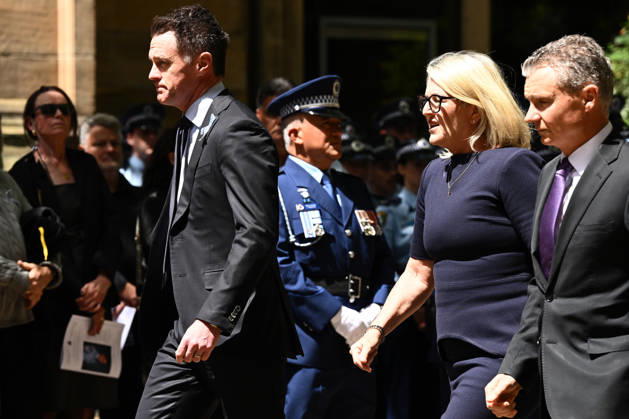 MIA LAY FUNERAL, NSW Premier Chris Minns, Police Minister Yasmin Catley and Federal Member for Kingsford Smith Matt Thistlewaite, arrive at the funeral service for NSW Police Constable Mia Lay at St Andrew s Cathedral, in Sydney, Wednesday, October 7, 2026. Constable Mia Lay, 20, died when the marked vehicle she was a passenger in crashed into a tree early on September 25 in the Sydney suburb of Redfern. ( NO ARCHIVING SYDNEY NEW SOUTH WALES Australia  Copyright: xDANxHIMBRECHTSx 20261007173509636975