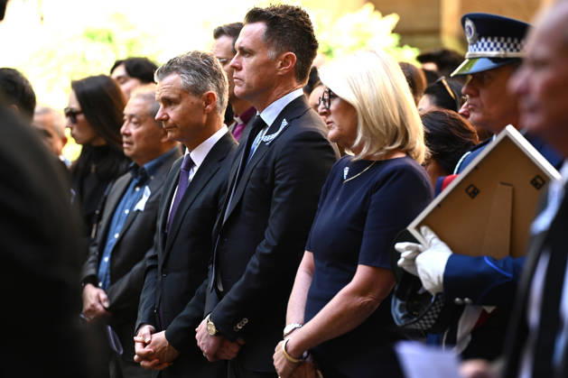 MIA LAY FUNERAL, Federal Member for Kingsford Smith Matt Thistlewaite, NSW Premier Chris Minns, and Police Minister Yasmin Catley watch on following the funeral service for NSW Police Constable Mia Lay at St Andrew s Cathedral, in Sydney, Wednesday, October 7, 2026. Constable Mia Lay, 20, died when the marked vehicle she was a passenger in crashed into a tree early on September 25 in the Sydney suburb of Redfern. ( NO ARCHIVING SYDNEY NEW SOUTH WALES Australia  Copyright: xDANxHIMBRECHTSx 20261007116563139175