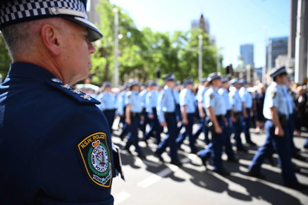 MIA LAY FUNERAL, Police march on Bathurst street during a procession following the funeral service for NSW Police Constable Mia Lay at St Andrew s Cathedral, in Sydney, Wednesday, October 7, 2026. Constable Mia Lay, 20, died when the marked vehicle she was a passenger in crashed into a tree early on September 25 in the Sydney suburb of Redfern. ( NO ARCHIVING SYDNEY NEW SOUTH WALES Australia  Copyright: xDANxHIMBRECHTSx 20261007196770056042