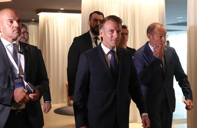 EU MED9 Bilateral meet Plenkovic - Macron Croatian Prime Minister Andrej Plenkovic meets French President Emmanuel Macron during bilateral meetings on the sidelines of the EU MED9 summit in Split, Croatia on October 7, 2027.  IvanaxIvanovic PIXSELL