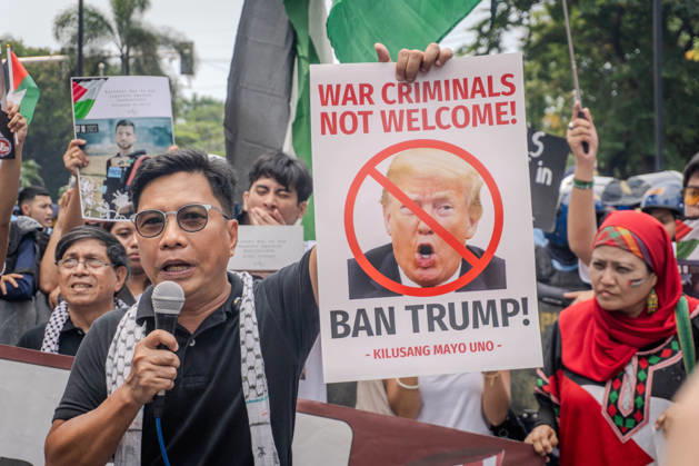 October 7, 2026, Quezon City, Quezon City, Philippines: Progressive formations led by Philippines-Palestine Friendship Association (PPFA), Bagong Alyansang Makabayan (Bayan) and International League of PeoplesÃ¢â‚¬â ¢ Struggle (ILPS) Philippines protest near the US embassy three years after the Al-Aqsa Flood, condemning the continued US-Israel military aggression in West Asia and the decades long oppression of Palestine. Quezon City Philippines - ZUMAs374 20261007_zip_s374_002 Copyright: xElessarxHamilixSarmagox