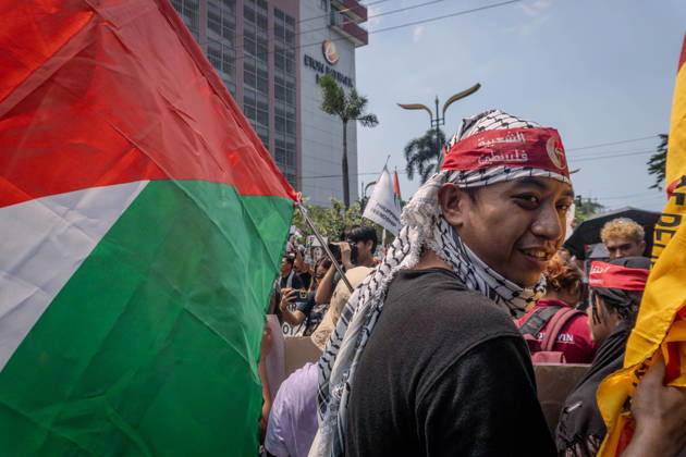 October 7, 2026, Quezon City, Quezon City, Philippines: Progressive formations led by Philippines-Palestine Friendship Association (PPFA), Bagong Alyansang Makabayan (Bayan) and International League of PeoplesÃ¢â‚¬â ¢ Struggle (ILPS) Philippines protest near the US embassy three years after the Al-Aqsa Flood, condemning the continued US-Israel military aggression in West Asia and the decades long oppression of Palestine. Quezon City Philippines - ZUMAs374 20261007_zip_s374_007 Copyright: xElessarxHamilixSarmagox