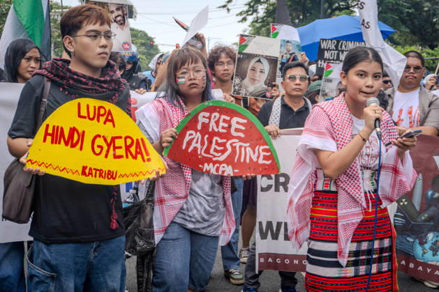 October 7, 2026, Quezon City, Quezon City, Philippines: Progressive formations led by Philippines-Palestine Friendship Association (PPFA), Bagong Alyansang Makabayan (Bayan) and International League of PeoplesÃ¢â‚¬â ¢ Struggle (ILPS) Philippines protest near the US embassy three years after the Al-Aqsa Flood, condemning the continued US-Israel military aggression in West Asia and the decades long oppression of Palestine. Quezon City Philippines - ZUMAs374 20261007_zip_s374_010 Copyright: xElessarxHamilixSarmagox