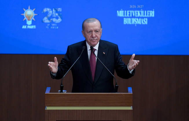 Turkish President and Leader of the Justice and Development (AK) Party Recep Tayyip Erdogan ANKARA, TURKIYE - OCTOBER 7: Turkish President and Leader of the Justice and Development (AK) Party Recep Tayyip Erdogan speaks during the Legislative Year Opening Meeting with AK Party Deputies at the AK Party Congress Center in Ankara, Turkiye on October 7, 2026. Ercin Erturk Anadolu Ankara Turkey. Editorial use only. Please get in touch for any other usage.  Copyright: x2026xAnadoluxErcinxErturkx