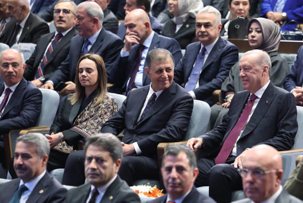 Turkish President and Leader of the Justice and Development (AK) Party Recep Tayyip Erdogan ANKARA, TURKIYE - OCTOBER 7: (----EDITORIAL USE ONLY - MANDATORY CREDIT - TURKISH PRESIDENCY MUSTAFA KAMACI HANDOUT - NO MARKETING NO ADVERTISING CAMPAIGNS - DISTRIBUTED AS A SERVICE TO CLIENTS----) Turkish President and Leader of the Justice and Development (AK) Party Recep Tayyip Erdogan (R) attends the Legislative Year Opening Meeting with AK Party lawmakers at the AK Party Congress Center in Ankara, Turkiye, on October 07, 2026. Izmir Metropolitan Municipality Mayor Cemil Tugay (2nd R) also attended the meeting. TUR Presidency Mustafa Kamaci Anadolu Ankara Turkey. Editorial use only. Please get in touch for any other usage.  Copyright: x2026xAnadoluxTURxPresidencyx xMustafaxKamacix