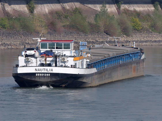 Beobachtungen bei Krefeld-Uerdingen am Rhein. Leere Binnenschiffe auf dem Rhein bei Niedrigwasser. Wirtschaft-Binnenhandel - Binnenschiffe auf dem Rhein.