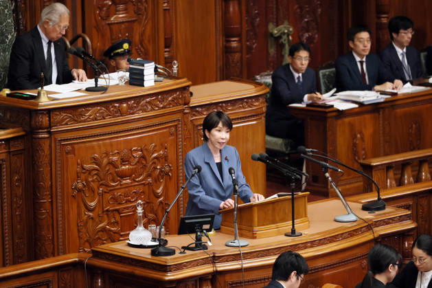 October 7, 2026, Tokyo, Japan - Japanese Prime Minister Sanae Takaichi answers a question at Lower House s plenary session at the National Diet in Tokyo on Wednesday, October 7, 2026. (photo by Yoshio Tsunoda AFLO)  aflo_354016943