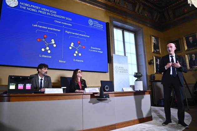 Henri Kagan and Kenso Soai are awarded the 2026 Nobel Prize in Chemistry during a press conference at the Royal Swedish Academy of Sciences in Stockholm, Sweden, on October 7, 2026 STOCKHOLM SWEDEN x10080x  Copyright: xFredrikxSandberg TTx SWEDEN NOBEL PRIZE 2026 CHEMISTRY 0RuopDcPZdY