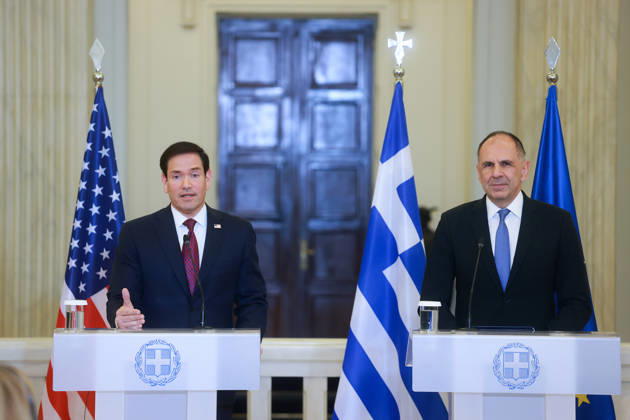 Greek Foreign Minister Giorgos Gerapetritis, US Secretary of State Marco Rubio hold joint press conference in Athens ATHENS, GREECE - OCTOBER 07: Greek Foreign Minister Giorgos Gerapetritis (R) and US Secretary of State Marco Rubio (L) hold a joint press conference at the Foreign Ministry in Athens, Greece, on October 07, 2026. Costas Baltas Anadolu Athens Greece. Editorial use only. Please get in touch for any other usage.  Copyright: x2026xAnadoluxCostasxBaltasx
